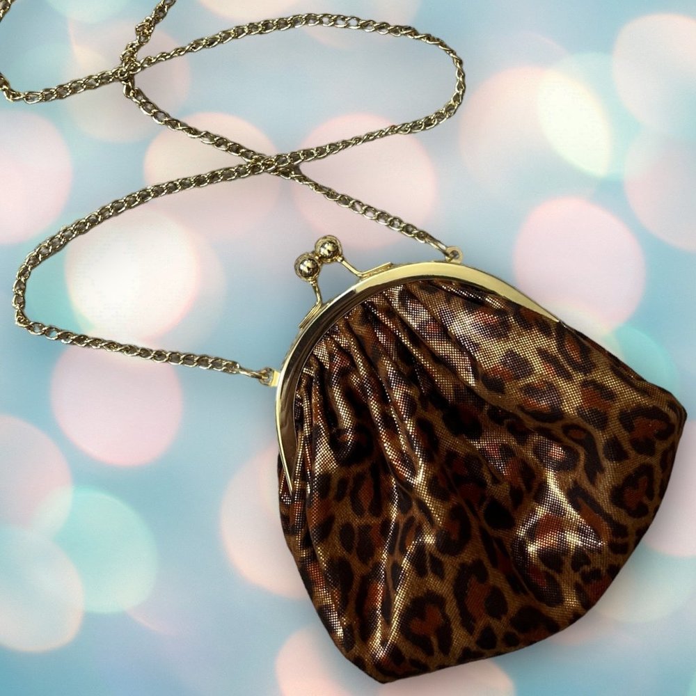 Chico’s Women’s Leopard Print Mini Chain Crossbody Bag Purse Clutch